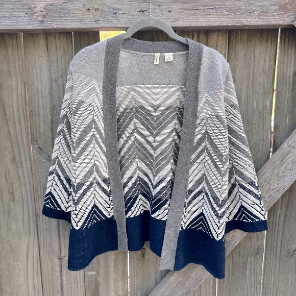 Moth Anthropologie Wool Blend Open Front Chunky Chevron Knit Sweater Cardigan - Picture 1 of 7